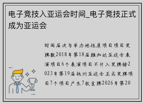 电子竞技入亚运会时间_电子竞技正式成为亚运会